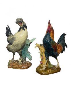 Ceramiques, Porcelaines | Galerie Origines Paul Comolera - Couple Coq Et Poule En Barbotine