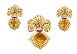 Bijouterie, Joaillerie | Joëlle Lasry Repossi - Parure Boucles D'Oreilles Et Broche En Or Et Citrine