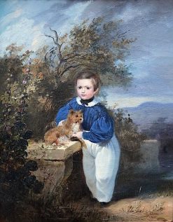 Restauration | Galerie de Lardemelle Theophile Charon-Lemerillon (1807 1873) - Portrait En Pied D'Un Enfant Avec Son Chien