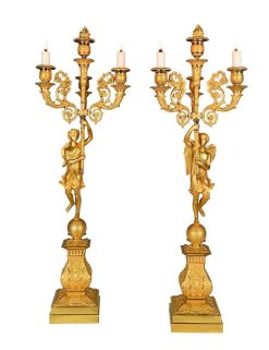 Restauration | Limburg Antiquairs Paire De Chandeliers A Quatre Lumieres En Bronze Dore Vers 1825