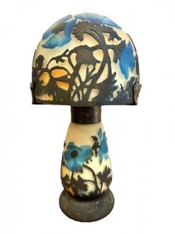 Art Deco | Antiquités Art Nouveau Muller Freres Luneville - Lampe Champignon "Anemones Bleues"