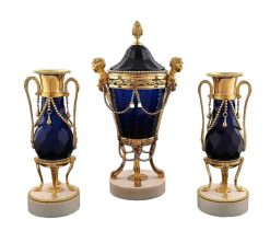 Louis Xvi | Limburg Antiquairs Ensemble De De Pot-Pourri En Verre Bleu