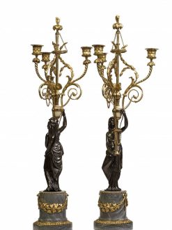 Louis Xvi | Christophe Havas Paire De Candelabres Louis Xvi En Bronze Patine Et Dore