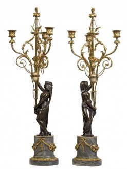 Louis Xvi | Christophe Havas Paire De Candelabres Louis Xvi En Bronze Patine Et Dore