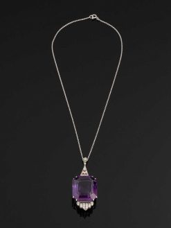 Bijouterie, Joaillerie | SeblAntic Pendentif Art Deco En Platine, Diamants Et Amethyste