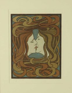 Gravures Anciennes | Art Revival Peter Behrens (1868-1940) - Le Baiser, Xylogravure