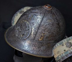 Arts D'Asie | Conservatoire Sakura Casque Japonais (Kabuto) En Fer Incruste D'Argent, Japon Debut 17E Siecle