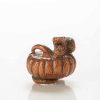 Arts D'Asie | Mastromauro Japanese Art Netsuke En Buis Figurant Un Serpent S'Enroulant Autour D'Une Citrouille