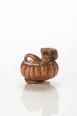 Arts D'Asie | Mastromauro Japanese Art Netsuke En Buis Figurant Un Serpent S'Enroulant Autour D'Une Citrouille