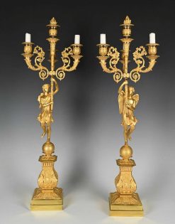 Restauration | Limburg Antiquairs Paire De Chandeliers A Quatre Lumieres En Bronze Dore Vers 1825