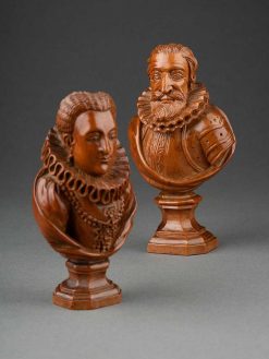 Louis Xiii | Galerie Alexandre Piatti Paire De Buste En Buis, Henri Iv Et Marie De Medicis - France Xviie Siecle