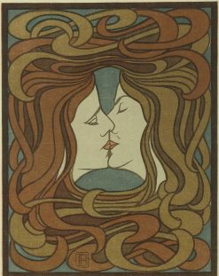 Gravures Anciennes | Art Revival Peter Behrens (1868-1940) - Le Baiser, Xylogravure