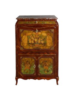 Louis Xv | Philippe Cote Antiquités Petit Secretaire En Marqueterie De Bois Indigenes Du Xviiie Siecle