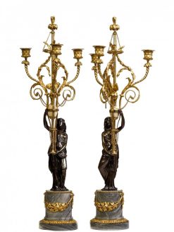 Louis Xvi | Christophe Havas Paire De Candelabres Louis Xvi En Bronze Patine Et Dore