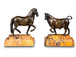 Nouveautes | Galerie Delage Cheval Et Taureau En Bronze Patine