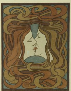 Gravures Anciennes | Art Revival Peter Behrens (1868-1940) - Le Baiser, Xylogravure