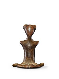 Xxe Siecle | Spectandum Statue Feminine Assise En Bronze, Peuple Kulango Cote D'Ivoire