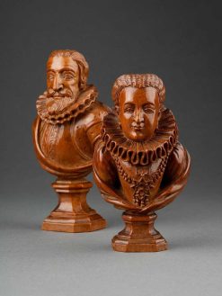 Louis Xiii | Galerie Alexandre Piatti Paire De Buste En Buis, Henri Iv Et Marie De Medicis - France Xviie Siecle