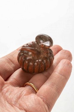 Arts D'Asie | Mastromauro Japanese Art Netsuke En Buis Figurant Un Serpent S'Enroulant Autour D'Une Citrouille