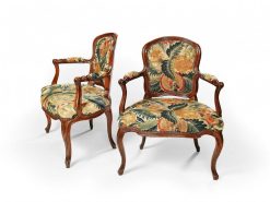 Sieges | Subert Paire De Fauteuils En Noyer, Recouverts De Broderies Au Petit Point, Turin Vers 1750