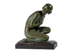 Art Deco | Galerie Origines Lucien Alliot (1877-1967), Femme Accroupie, Bronze Art Deco