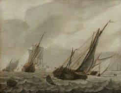 Xviie Siecle | Floris van Wanroij Fine Art Cornelis Pietersz. De Mooy (Vers 1640 -1693) - Voiliers Sur Des Eaux Agitees