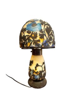 Art Deco | Antiquités Art Nouveau Muller Freres Luneville - Lampe Champignon "Anemones Bleues"