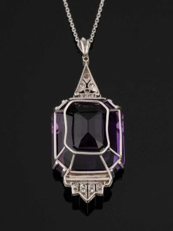 Bijouterie, Joaillerie | SeblAntic Pendentif Art Deco En Platine, Diamants Et Amethyste