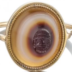 Bijouterie, Joaillerie | Matthew Holder Bague Georgienne En Or Avec Une Ancienne Intaille En Agate A Bandes Representant Un M