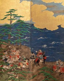 Arts D'Asie | Tora Tori Paravent Japonais A 6 Panneaux - La Guerre Des Genpei 18E Siecle