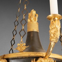 Empire | Laurent Chalvignac Lustre En Bronze Patine Et Dore Epoque Empire Circa 1800