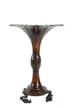 Xixe Siecle | Tora Tori Grand Vase Japonais En Bronze