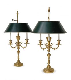 Directoire | Galerie Philippe Guegan Paire De Lampes Bouillottes En Bronze Dore D'Epoque Directoire