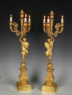 Restauration | Limburg Antiquairs Paire De Chandeliers A Quatre Lumieres En Bronze Dore Vers 1825