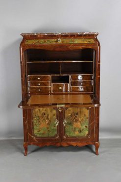 Louis Xv | Philippe Cote Antiquités Petit Secretaire En Marqueterie De Bois Indigenes Du Xviiie Siecle