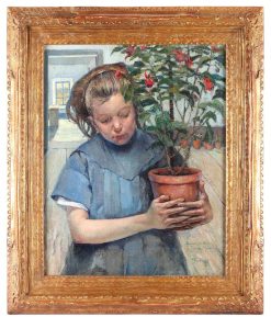 Nouveautes | Jan Muller Firmin Baes (1874-1943) Jeune Fille Tenant Un Pot De Fleurs