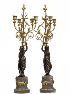 Louis Xvi | Christophe Havas Paire De Candelabres Louis Xvi En Bronze Patine Et Dore