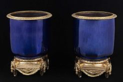 Directoire | Galerie Francesco De Rosa Paire De Jardinieres En Bronze Et Cristal Blue Cobalt