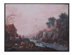 Xviiie Siecle | Anne Besnard Paysage Bucolique Anime, Gouache De Jean Baptiste Lallemand