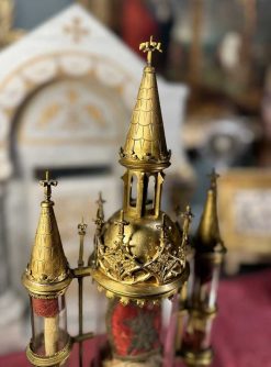 Art Sacre, Objets Religieux | Le jardin des Moines Monstrance Reliquaire Neo-Gothique A Trois Cylindres, 19E Siecle