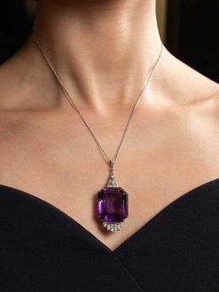 Bijouterie, Joaillerie | SeblAntic Pendentif Art Deco En Platine, Diamants Et Amethyste