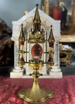 Art Sacre, Objets Religieux | Le jardin des Moines Monstrance Reliquaire Neo-Gothique A Trois Cylindres, 19E Siecle