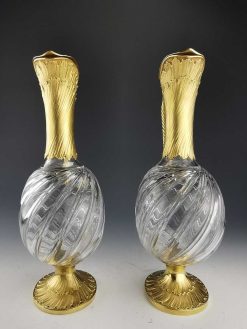 Argenterie Et Orfevrerie | L'orfèvrerie lyonnaise Odiot - Paire De Carafes En Cristal Taille Et Vermeil