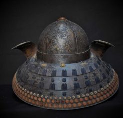 Arts D'Asie | Conservatoire Sakura Casque Japonais (Kabuto) En Fer Incruste D'Argent, Japon Debut 17E Siecle