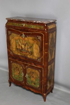 Louis Xv | Philippe Cote Antiquités Petit Secretaire En Marqueterie De Bois Indigenes Du Xviiie Siecle